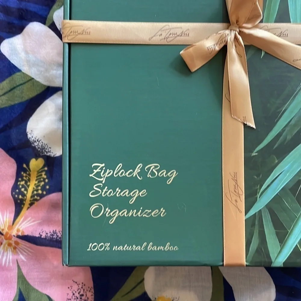 Brand New Bamboo Ziploc Bag Storage Organizer for Drawer or Wall Mount w/ Stands